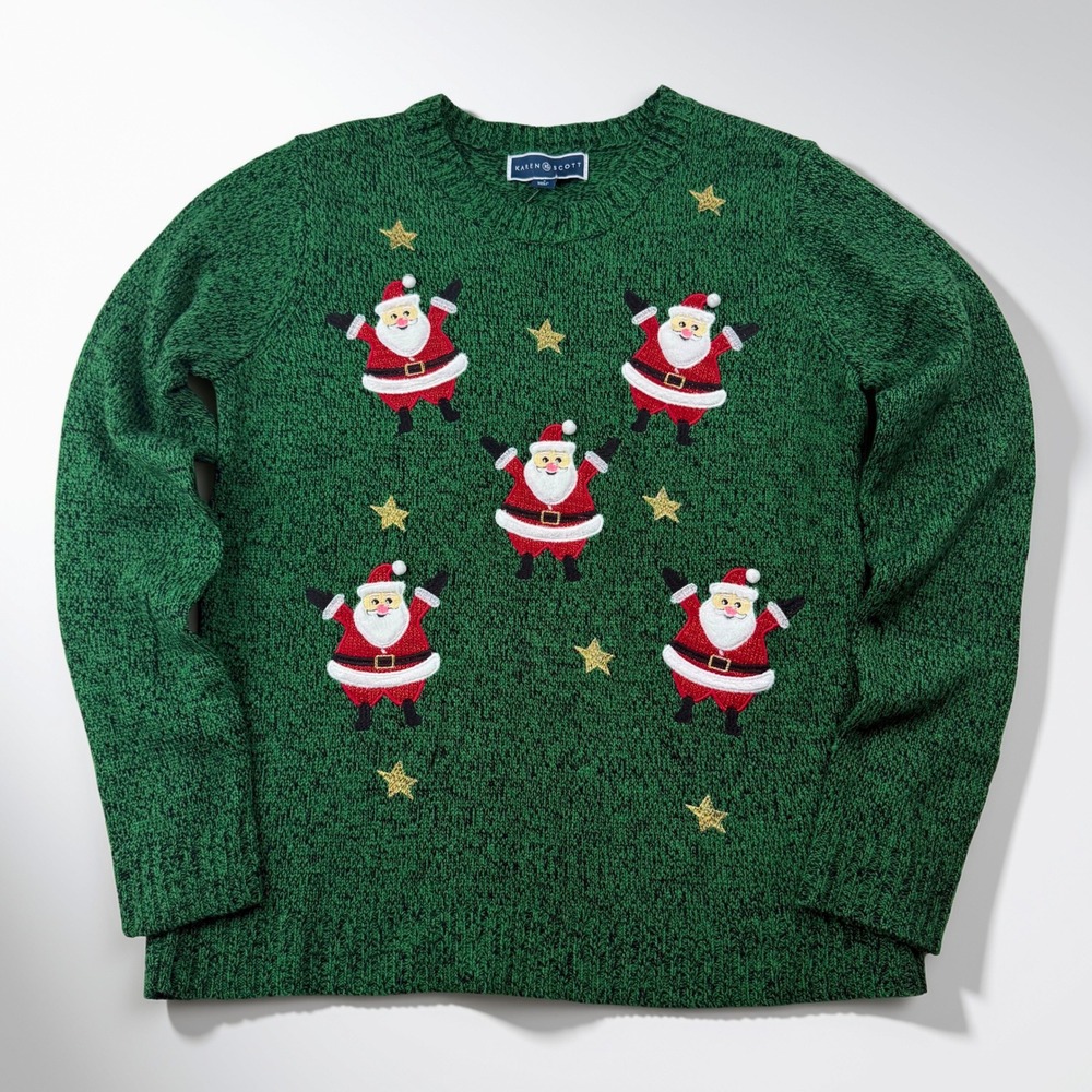 Karen Scott Christmas Sweater Womens S Green Santa Clause Holiday Party NWT
